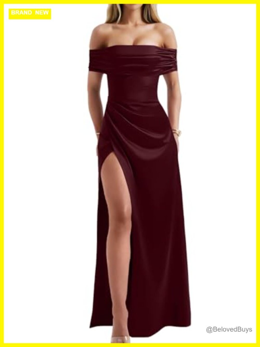 Elegant Off Shoulder High Split Bodycon Maxi Dress Evening Wedding